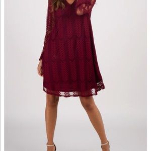 PinkBlush Burgundy Chevron Mesh Overlay Maternity Dress